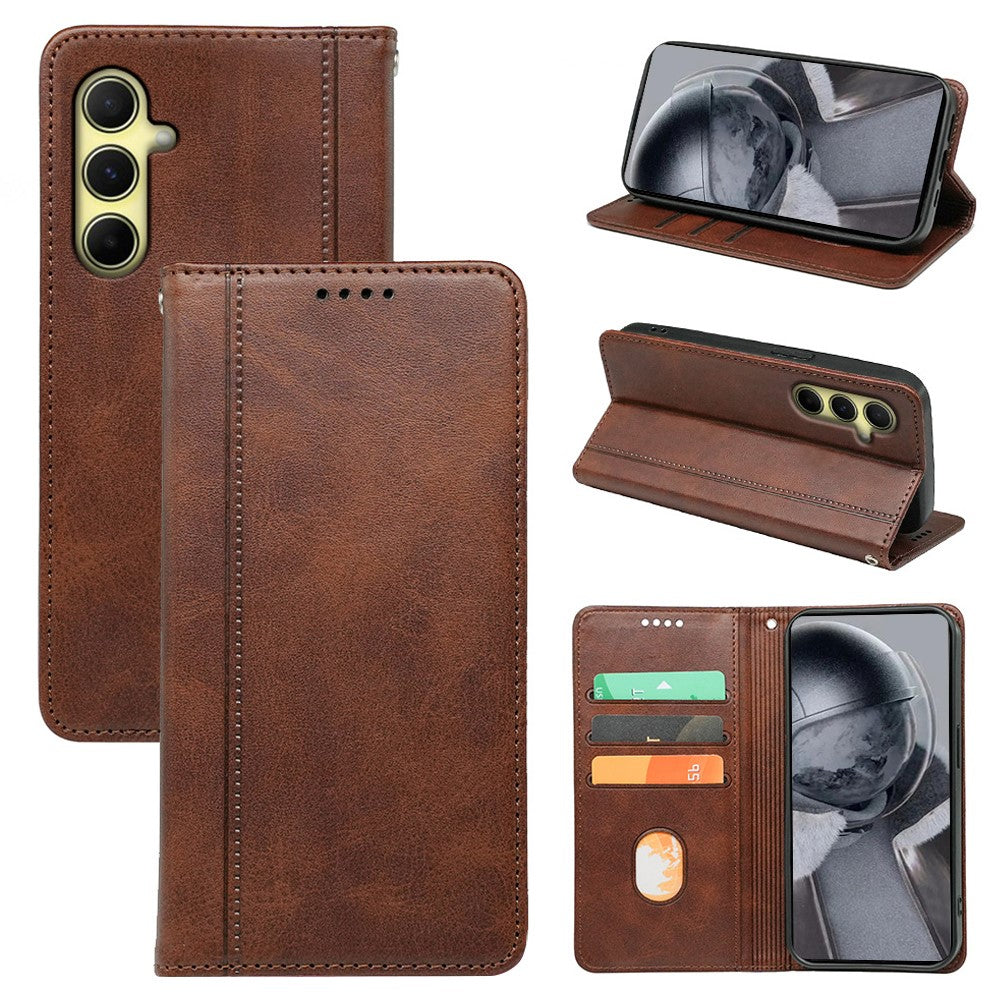 For Samsung Galaxy M35 5G Case Calf Texture Leather Magnetic Closure Flip Phone Cover