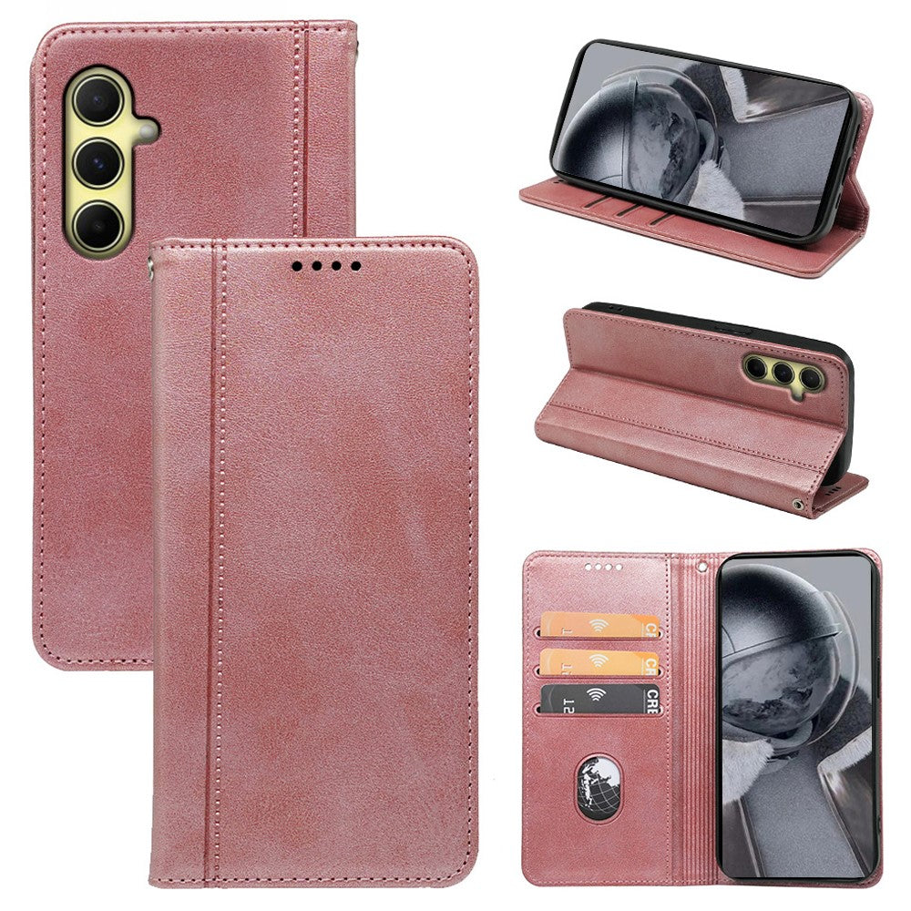 For Samsung Galaxy M35 5G Case Calf Texture Leather Magnetic Closure Flip Phone Cover