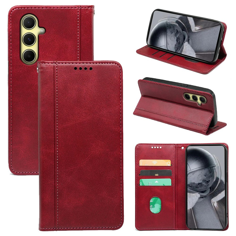 For Samsung Galaxy M35 5G Case Calf Texture Leather Magnetic Closure Flip Phone Cover