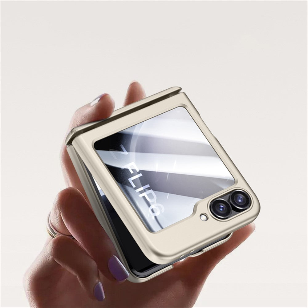 For Samsung Galaxy Z Flip7 FE 5G / Z Flip6 5G Case Hinge Protection PC Phone Cover with Tempered Glass Rear Screen Film