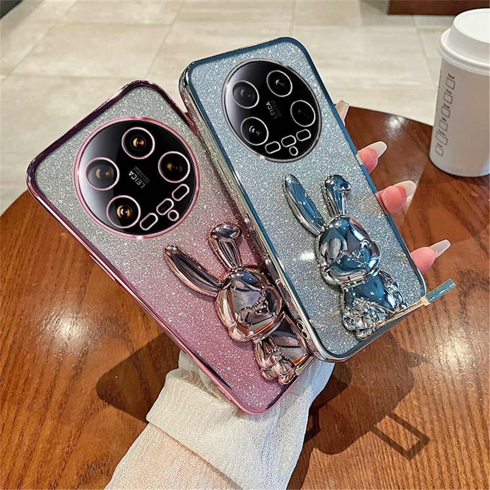 For Xiaomi 14 Ultra Case Electroplating Rabbit PC+TPU Phone Cover Hidden  Kickstand