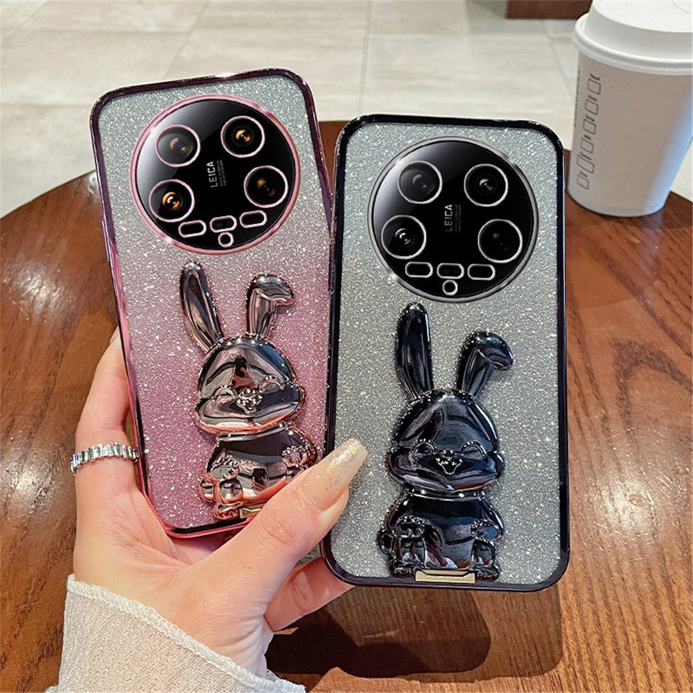 For Xiaomi 14 Ultra Case Electroplating Rabbit PC+TPU Phone Cover Hidden  Kickstand