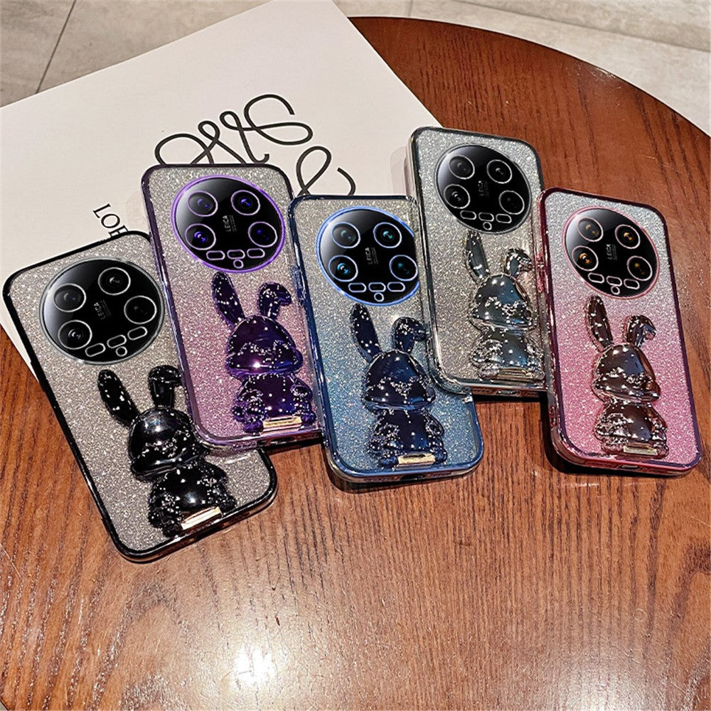 For Xiaomi 14 Ultra Case Electroplating Rabbit PC+TPU Phone Cover Hidden  Kickstand