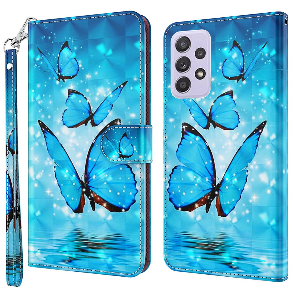 Samsung Galaxy A23 5G (Global Version) / 4G 3D-mönstertryck plånboksfodral PU-läder magnetiskt fällbart stativ heltäckande mobilskal med rem