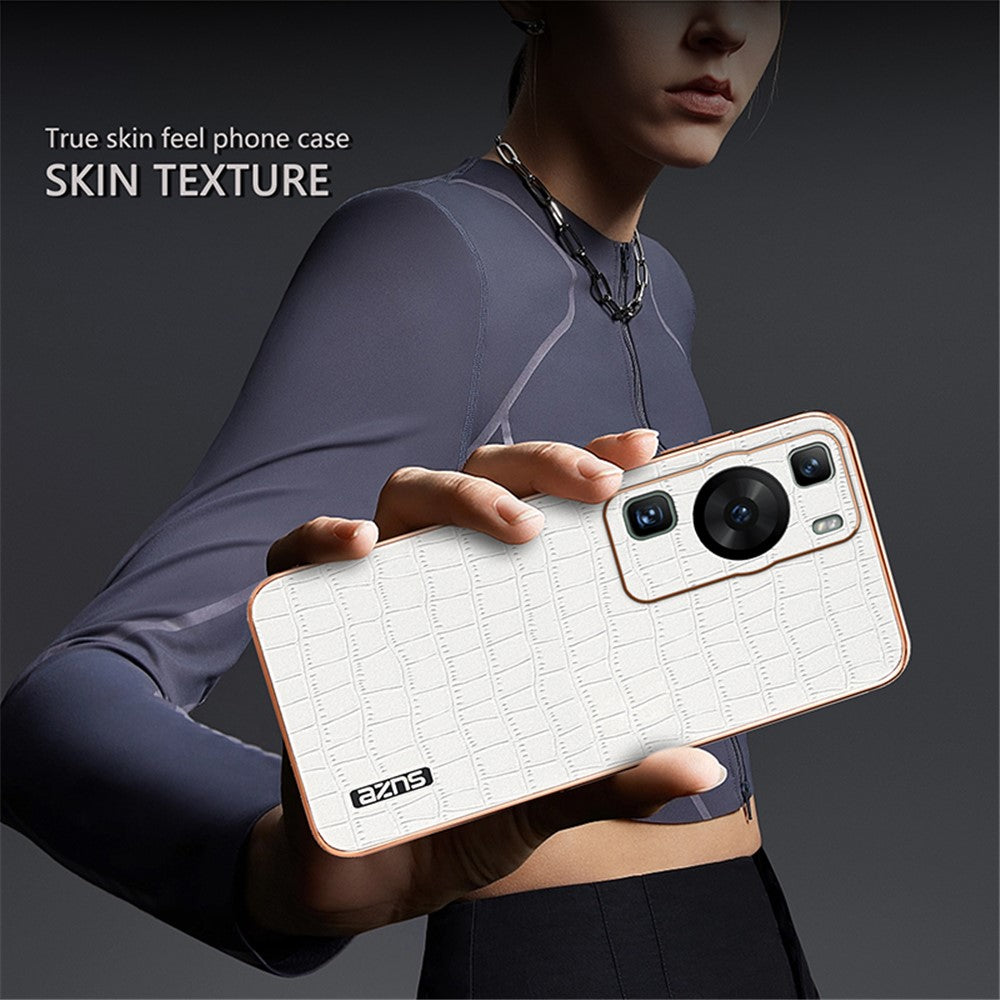 AZNS For Huawei P60 / P60 Pro Case Crocodile Texture Leather Coated TPU Phone Cover