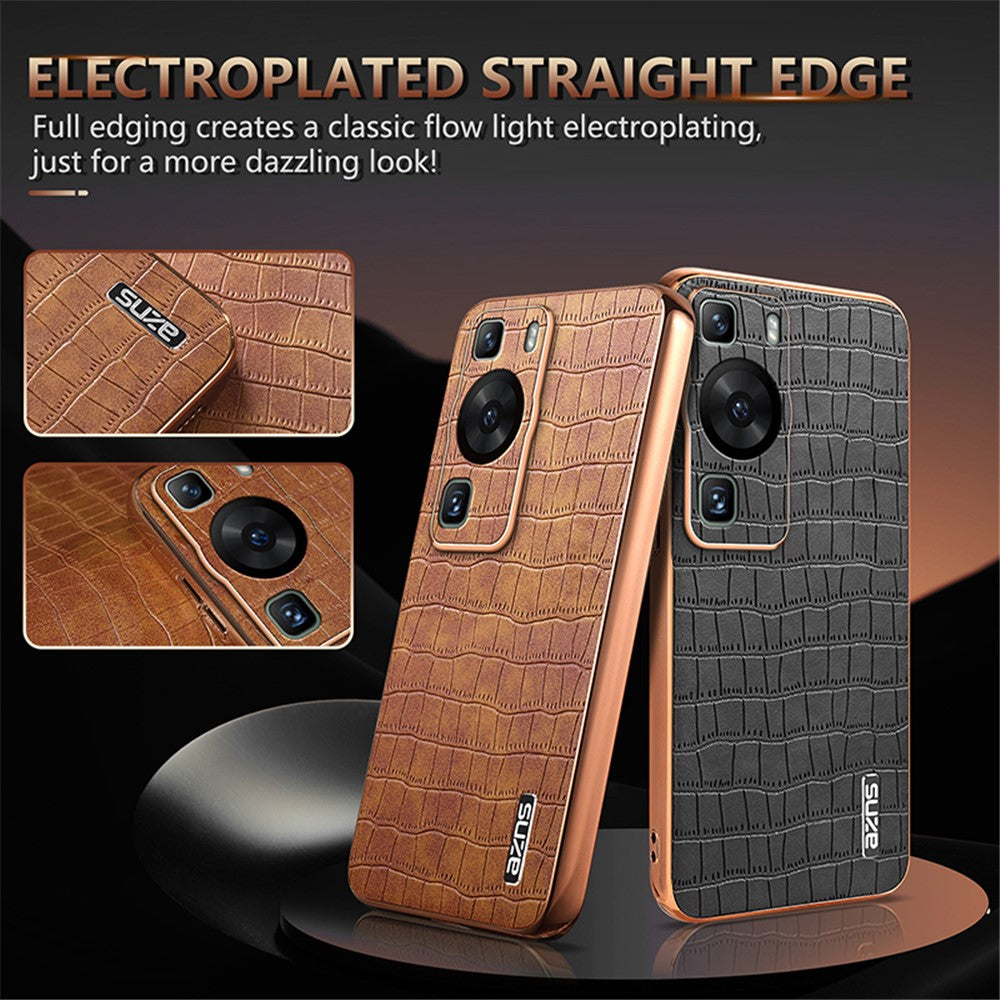 AZNS For Huawei P60 / P60 Pro Case Crocodile Texture Leather Coated TPU Phone Cover