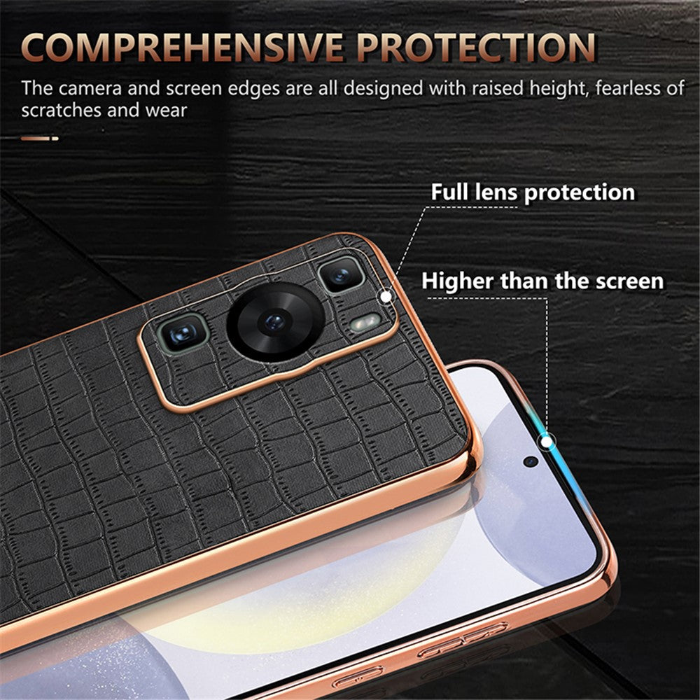 AZNS For Huawei P60 / P60 Pro Case Crocodile Texture Leather Coated TPU Phone Cover