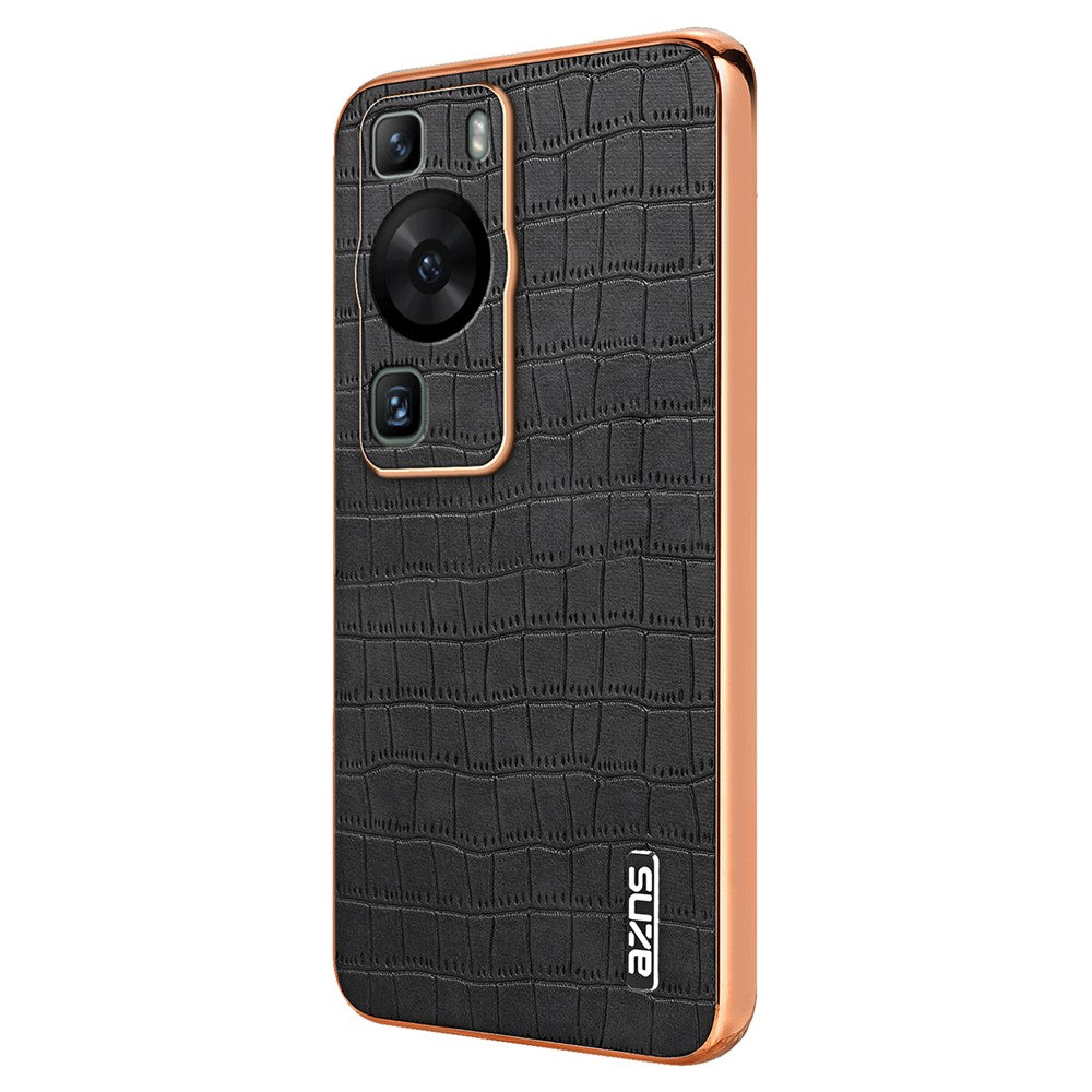 AZNS For Huawei P60 / P60 Pro Case Crocodile Texture Leather Coated TPU Phone Cover