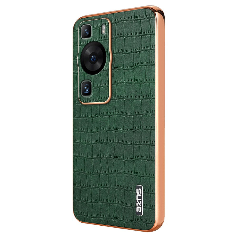 AZNS For Huawei P60 / P60 Pro Case Crocodile Texture Leather Coated TPU Phone Cover