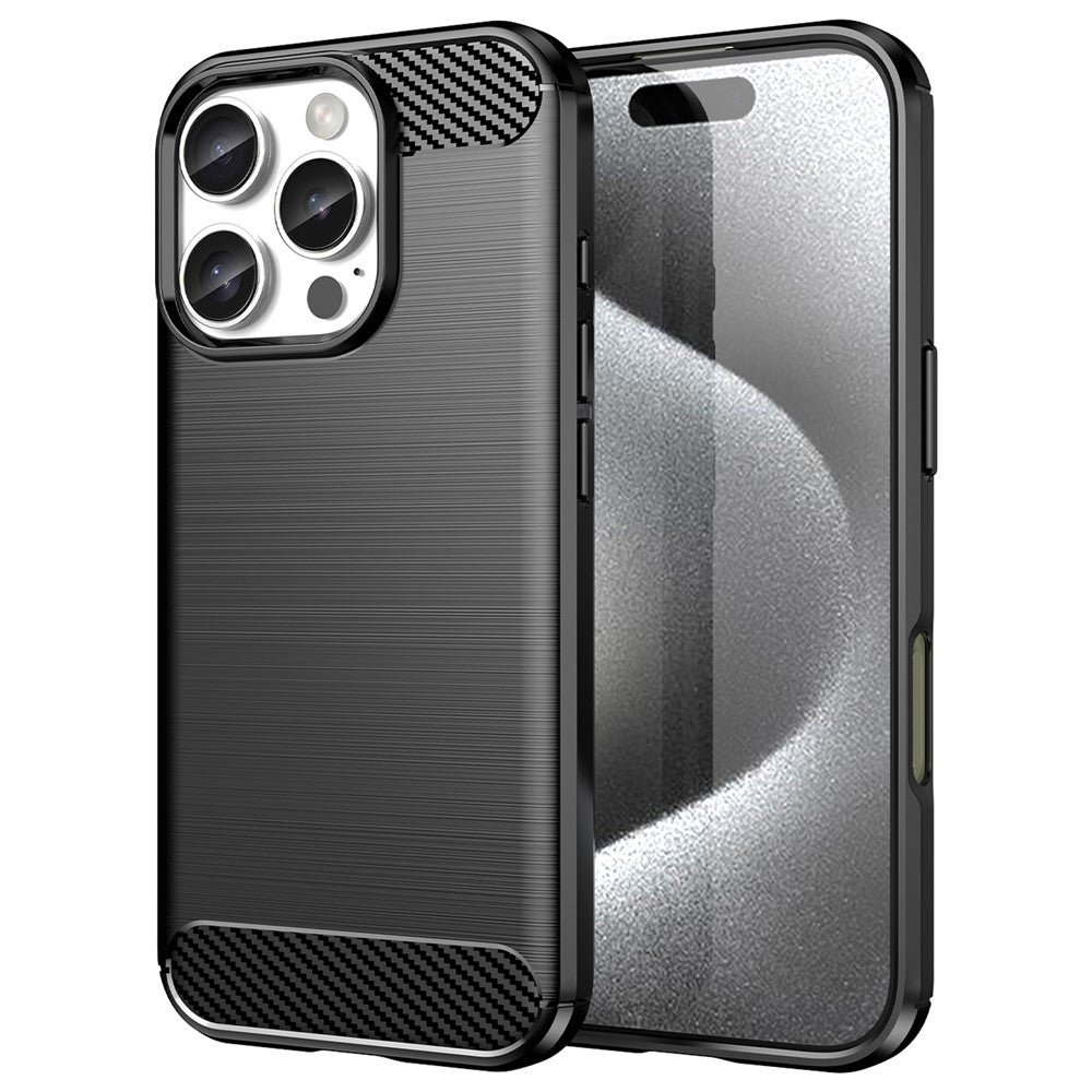 Til iPhone 16 Pro TPU-cover med børstet kulfibertekstur