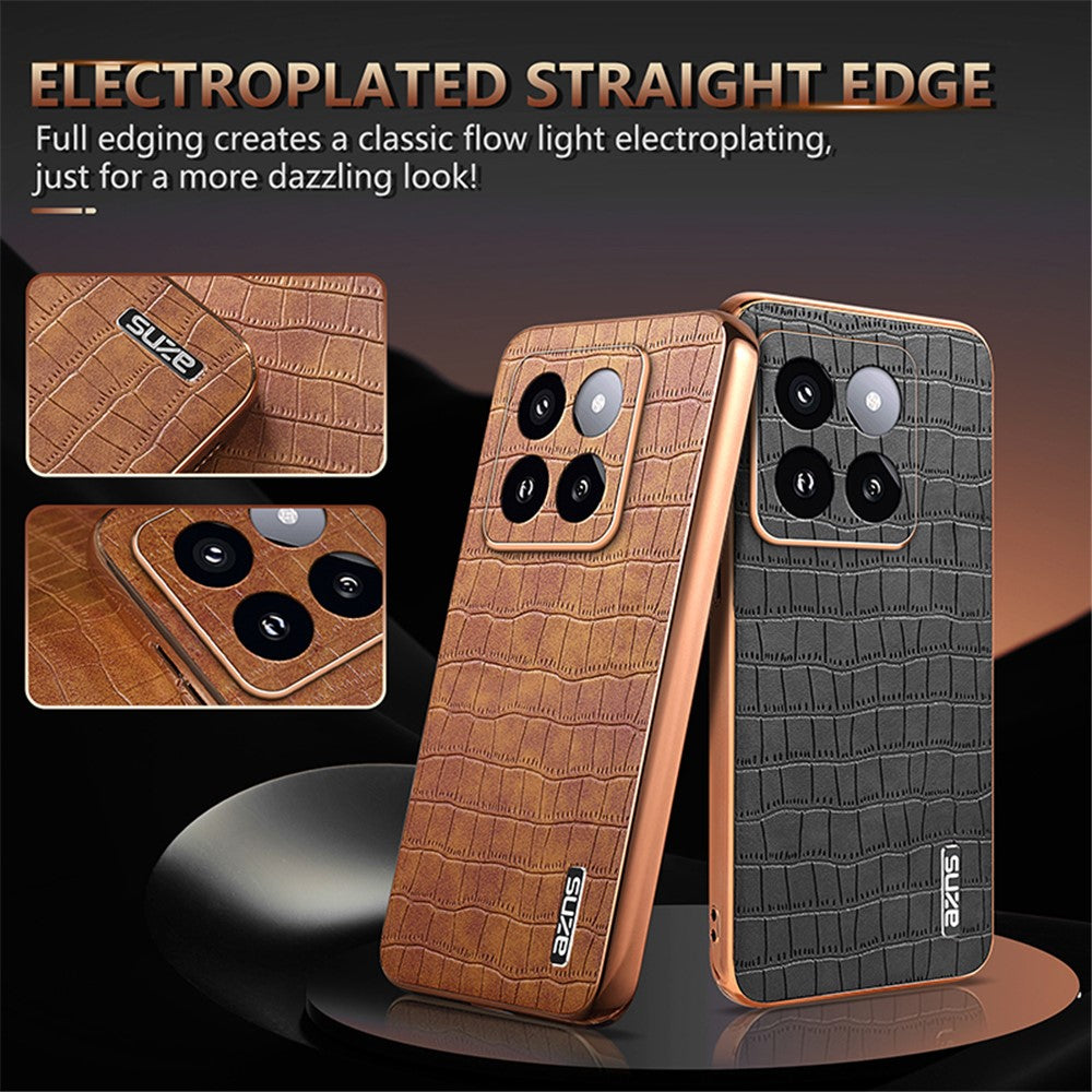 AZNS For Xiaomi 14 Pro Case Leather + TPU Electroplating Phone Cover Crocodile Texture