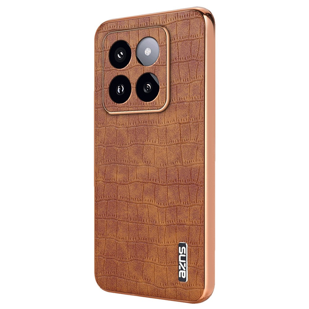 AZNS For Xiaomi 14 Pro Case Leather + TPU Electroplating Phone Cover Crocodile Texture