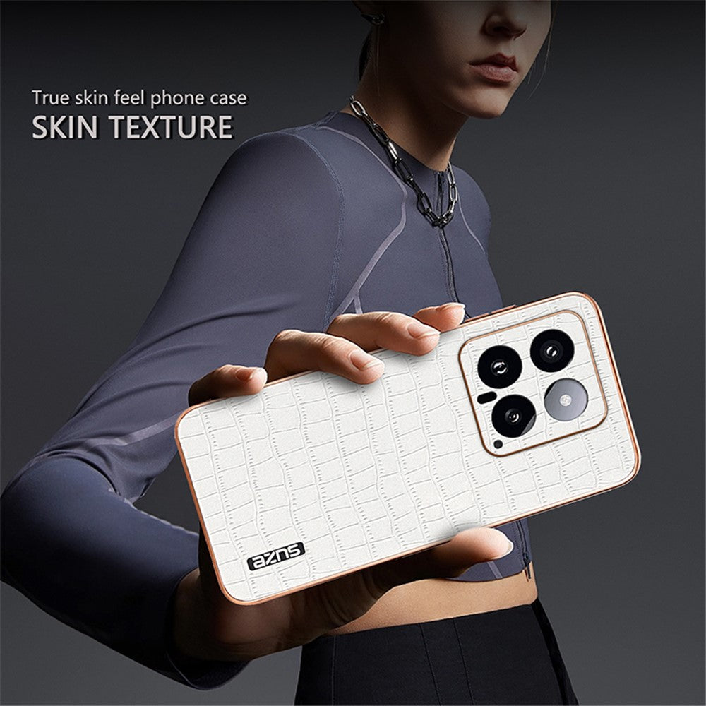 AZNS For Xiaomi 14 Case PU Leather Classic Crocodile Pattern Back Cover