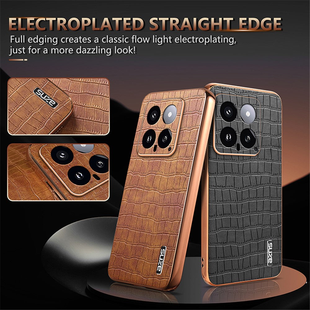 AZNS For Xiaomi 14 Case PU Leather Classic Crocodile Pattern Back Cover