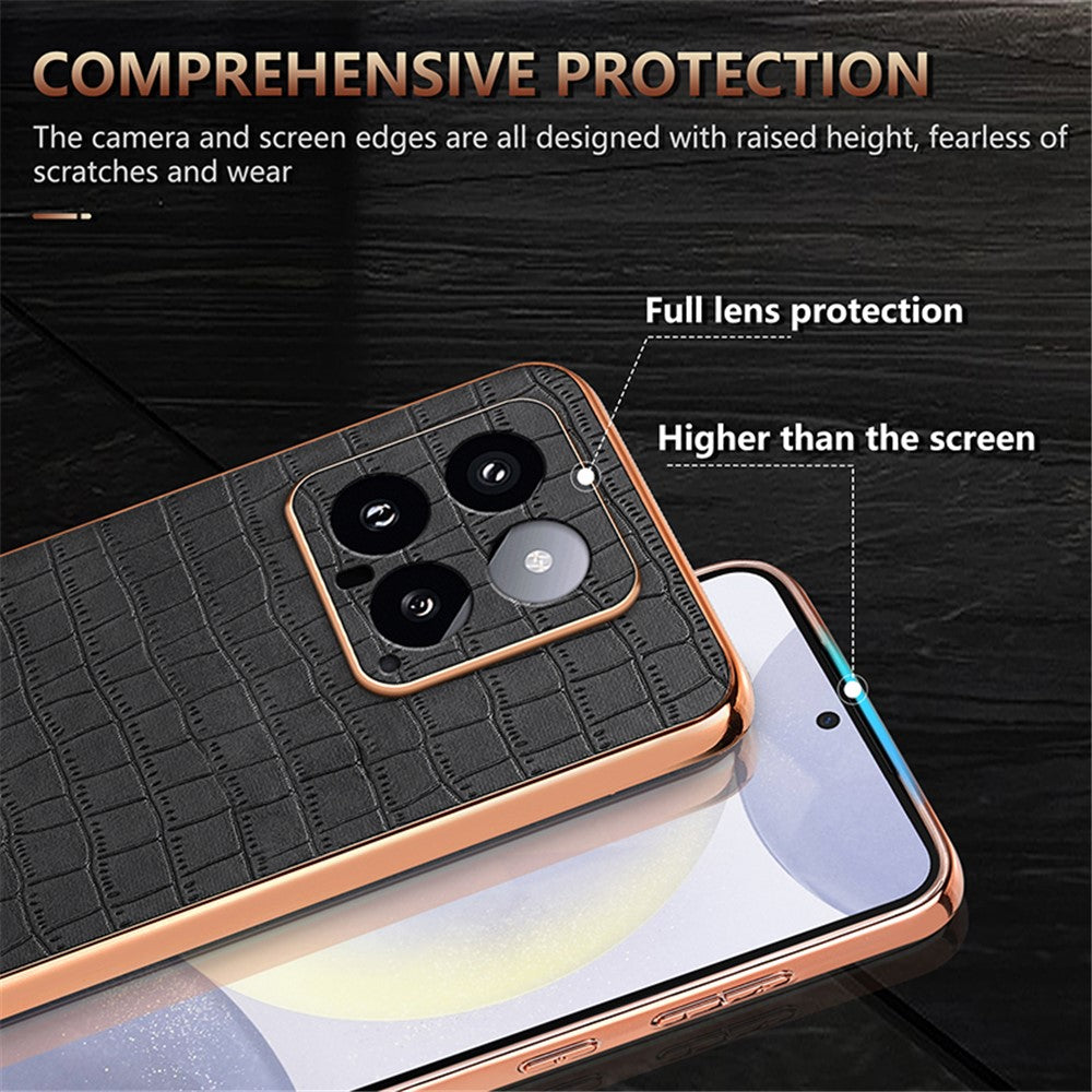 AZNS For Xiaomi 14 Case PU Leather Classic Crocodile Pattern Back Cover