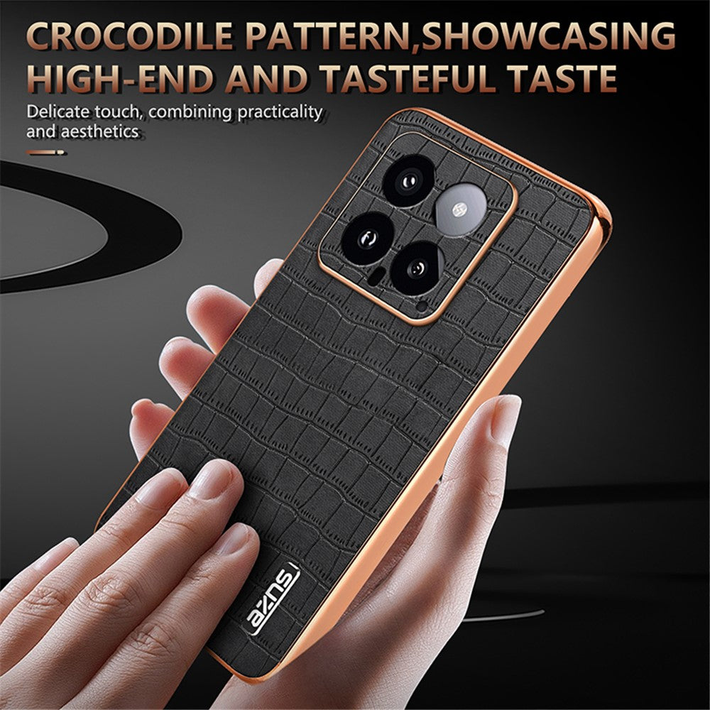 AZNS For Xiaomi 14 Case PU Leather Classic Crocodile Pattern Back Cover