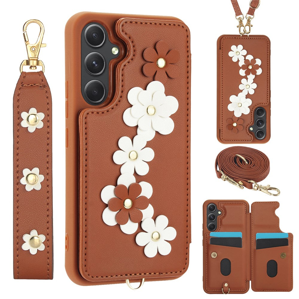 SY-001 For Samsung Galaxy S23 FE Case Card Holder Leather+TPU Flower Phone Cover