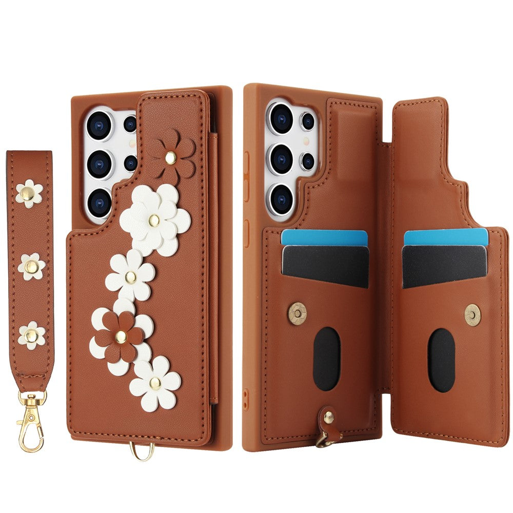SY-001 cover til Samsung Galaxy S24 Ultra, stativ, læder+TPU, skulderrem, mobilbeskyttelse