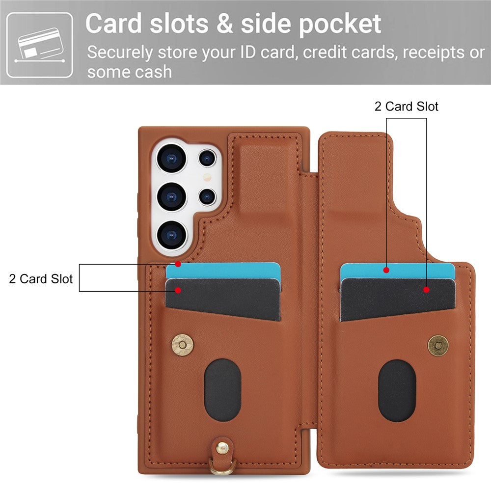 SY-001 cover til Samsung Galaxy S24 Ultra, stativ, læder+TPU, skulderrem, mobilbeskyttelse