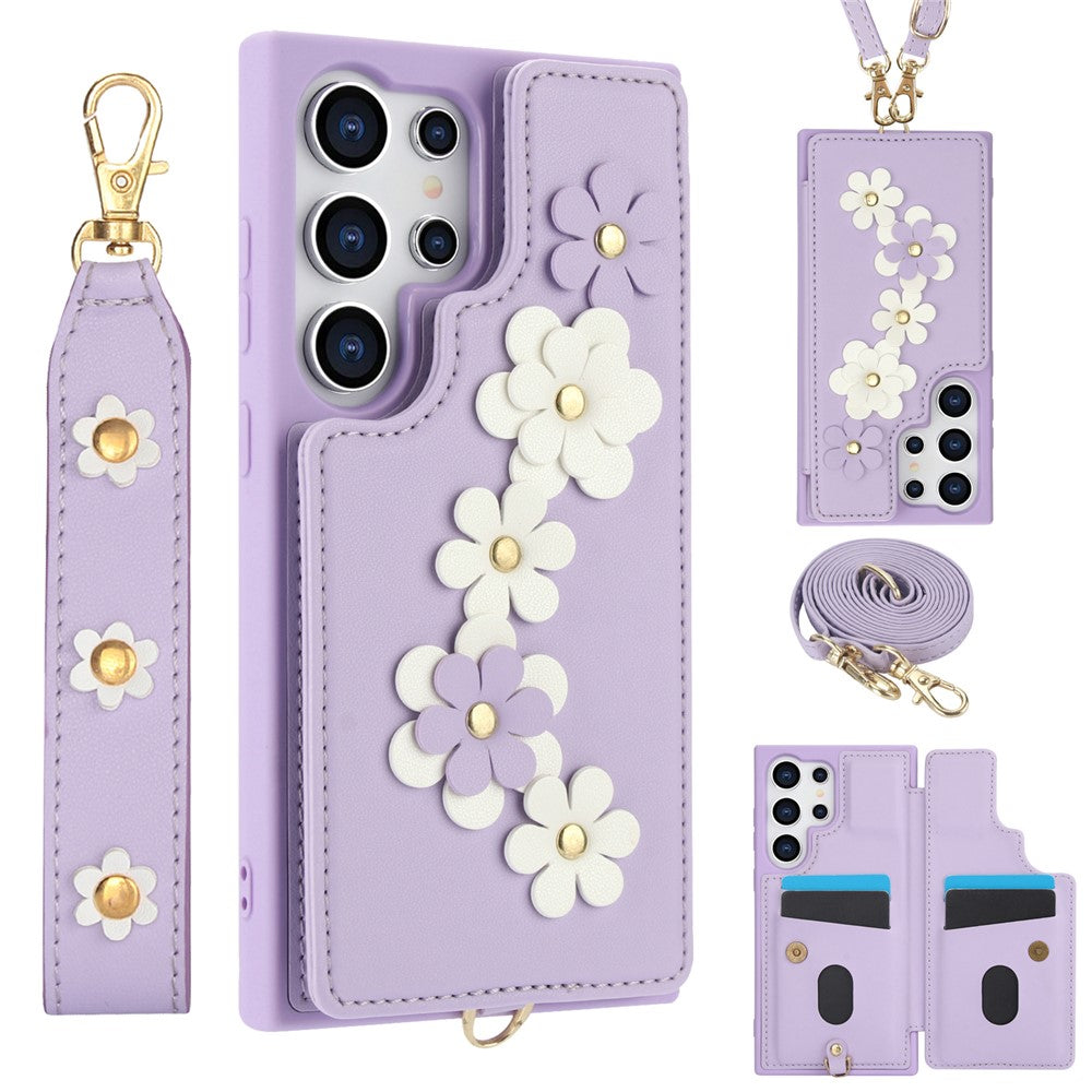 SY-001 cover til Samsung Galaxy S24 Ultra, stativ, læder+TPU, skulderrem, mobilbeskyttelse