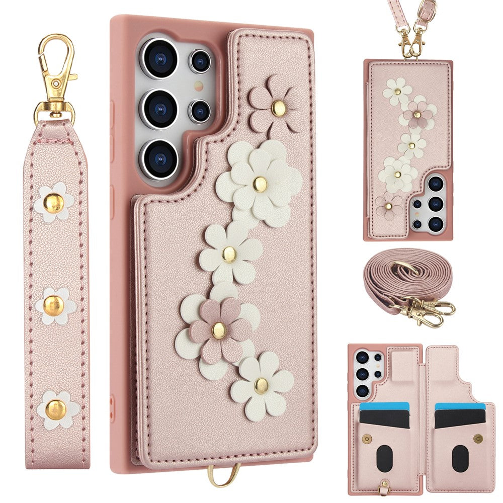 SY-001 cover til Samsung Galaxy S24 Ultra, stativ, læder+TPU, skulderrem, mobilbeskyttelse