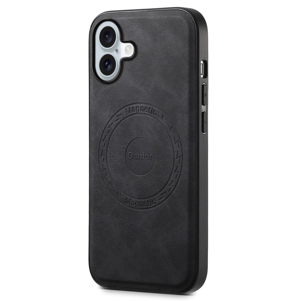 DENIOR A11 For iPhone 16 Plus Magnetic Case Leather+PC+TPU Anti-Scratch Retro Phone Cover