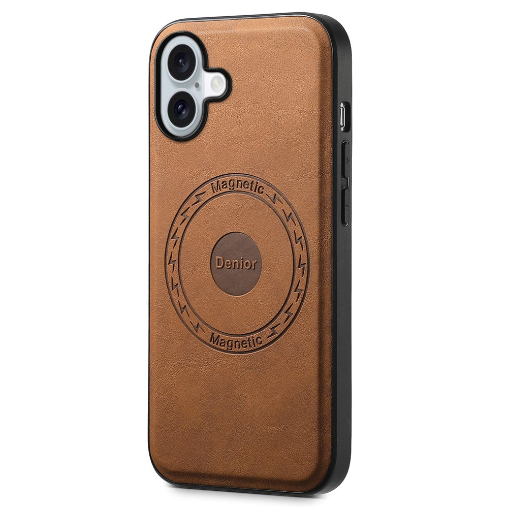 DENIOR A11 For iPhone 16 Plus Magnetic Case Leather+PC+TPU Anti-Scratch Retro Phone Cover