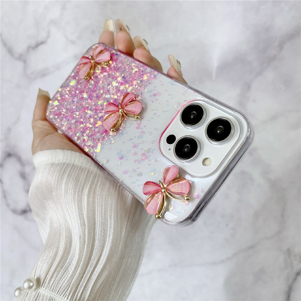 For iPhone 14 Pro Max Case 3D Butterflies Epoxy TPU Phone Cover Luminous Effect