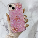 For iPhone 15 Plus Case Epoxy TPU Phone Cover Starry Sequins 3D Butterflies