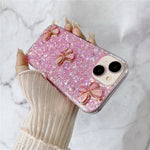 For iPhone 15 Plus Case Epoxy TPU Phone Cover Starry Sequins 3D Butterflies
