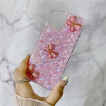 For iPhone 15 Plus Case Epoxy TPU Phone Cover Starry Sequins 3D Butterflies