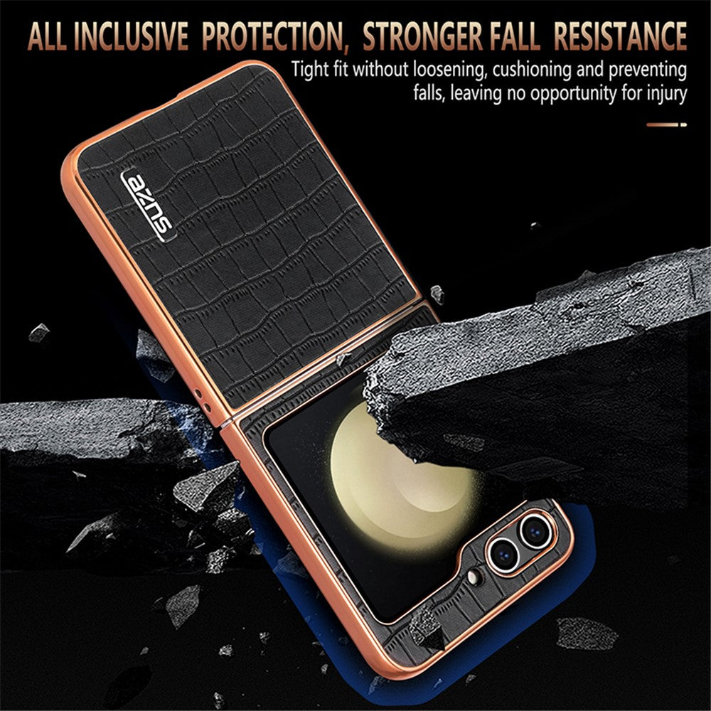 AZNS For Samsung Galaxy Z Flip7 FE 5G / Z Flip6 5G Case Crocodile Pattern PU Leather Phone Cover