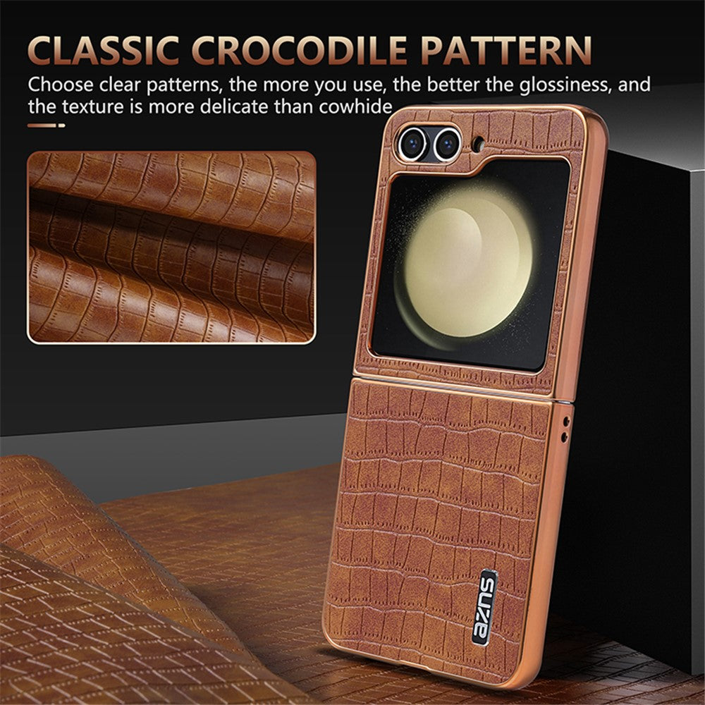 AZNS For Samsung Galaxy Z Flip7 FE 5G / Z Flip6 5G Case Crocodile Pattern PU Leather Phone Cover