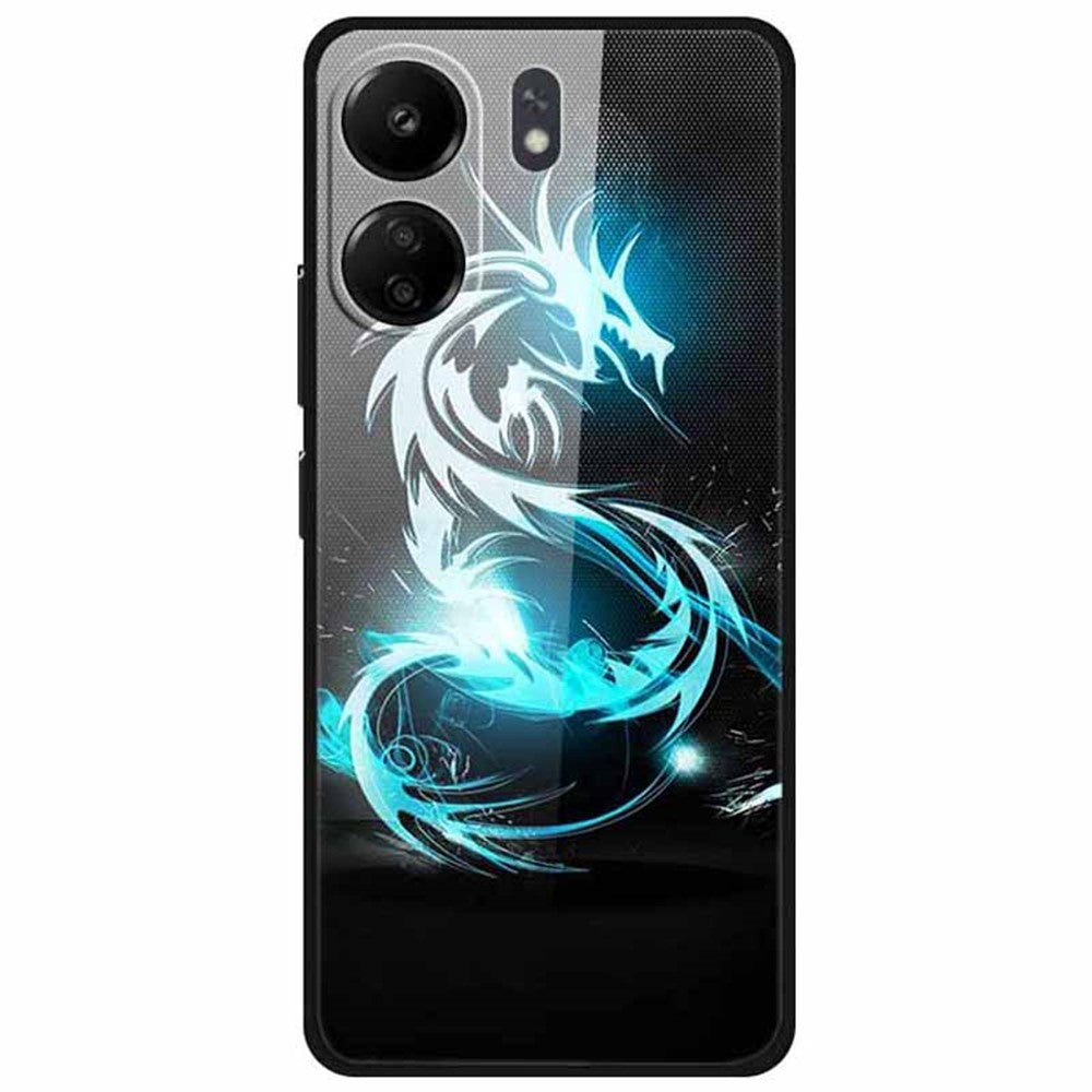 For Xiaomi Redmi 13C 4G / Poco C65 4G Case Pattern Print Tempered Glass+TPU Phone Cover