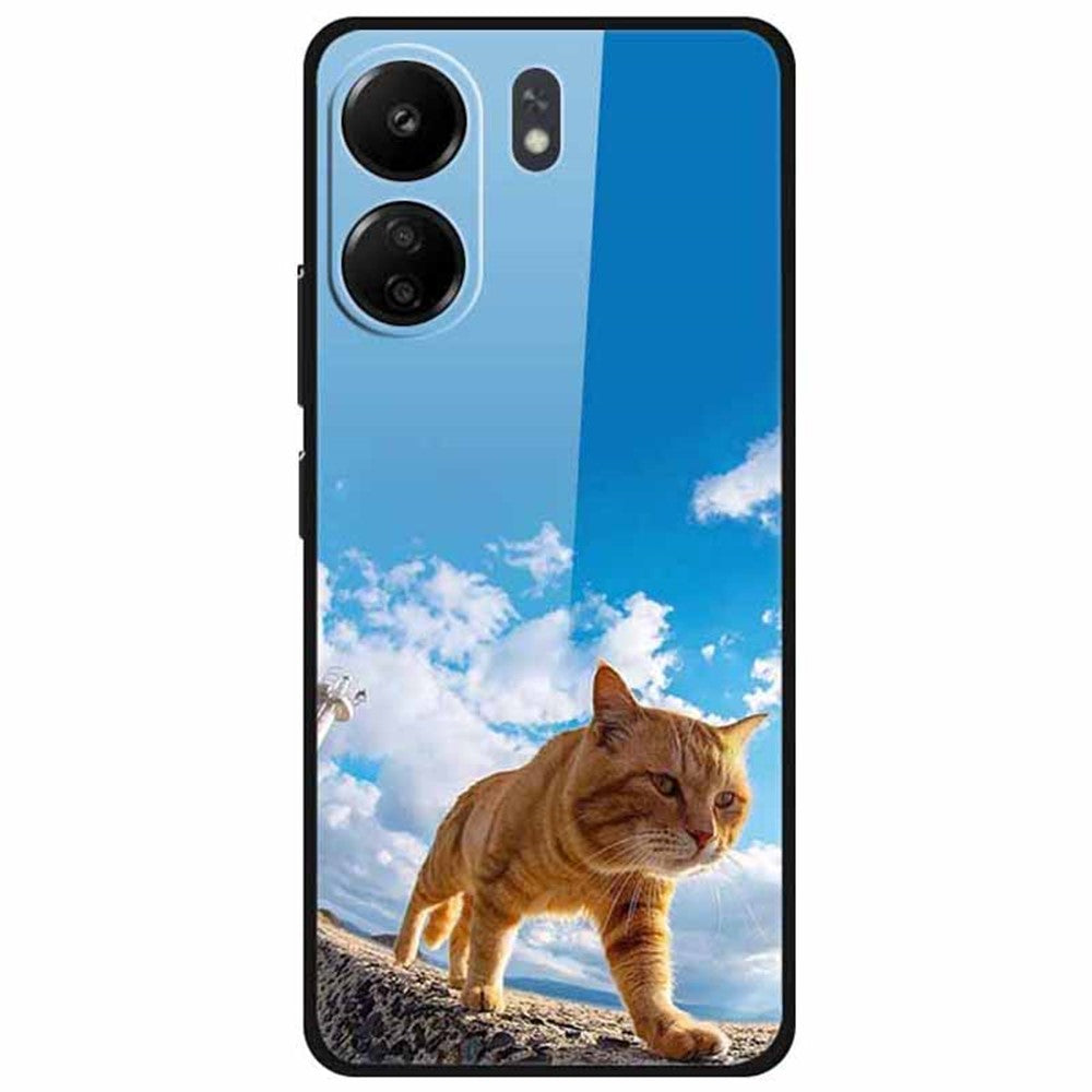 For Xiaomi Redmi 13C 4G / Poco C65 4G Case Pattern Print Tempered Glass+TPU Phone Cover