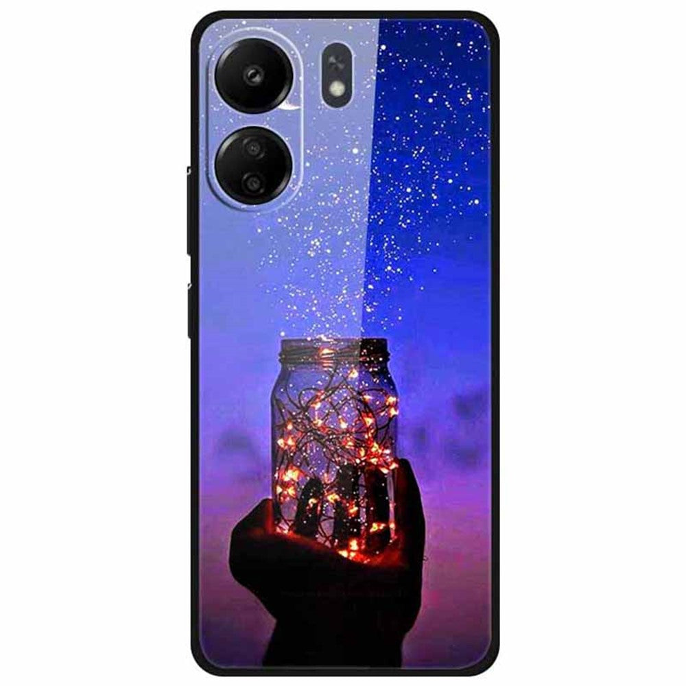 For Xiaomi Redmi 13C 4G / Poco C65 4G Case Pattern Print Tempered Glass+TPU Phone Cover