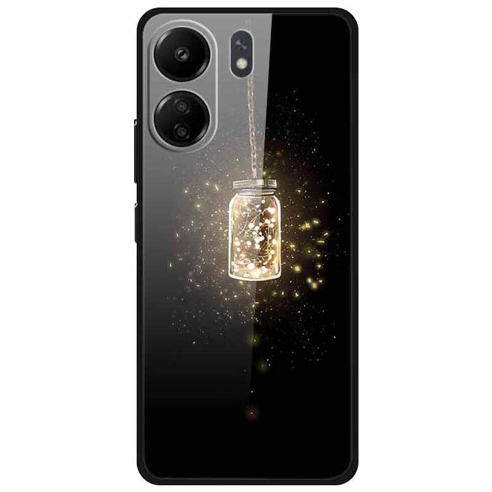 For Xiaomi Redmi 13C 4G / Poco C65 4G Case Pattern Print Tempered Glass+TPU Phone Cover