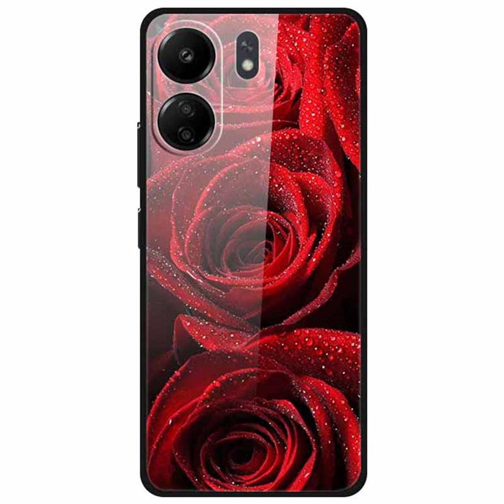 For Xiaomi Redmi 13C 4G / Poco C65 4G Case Pattern Print Tempered Glass+TPU Phone Cover