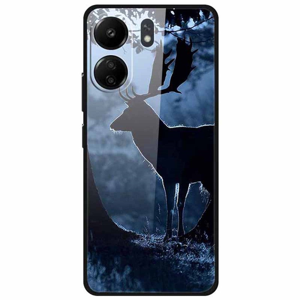 For Xiaomi Redmi 13C 4G / Poco C65 4G Case Pattern Print Tempered Glass+TPU Phone Cover