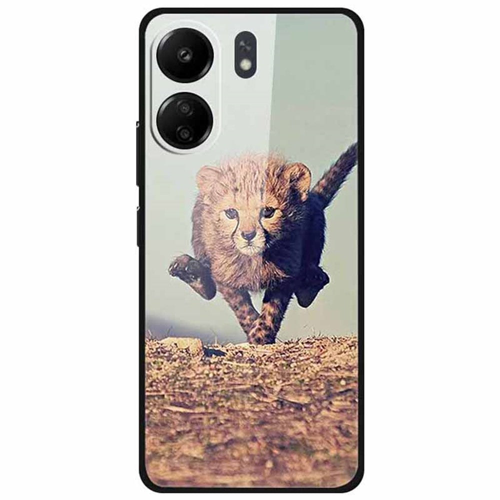 For Xiaomi Redmi 13C 4G / Poco C65 4G Case Pattern Print Tempered Glass+TPU Phone Cover