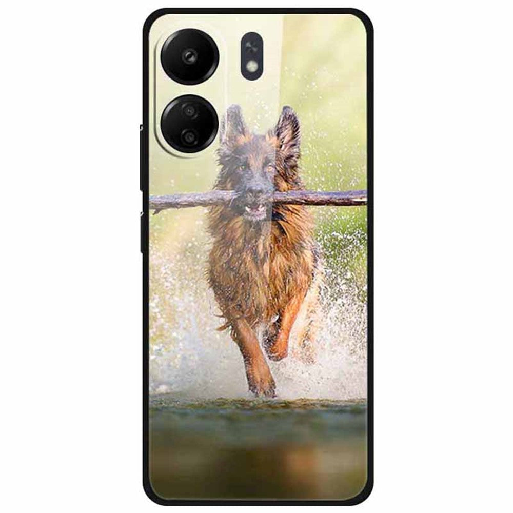 For Xiaomi Redmi 13C 4G / Poco C65 4G Case Pattern Print Tempered Glass+TPU Phone Cover