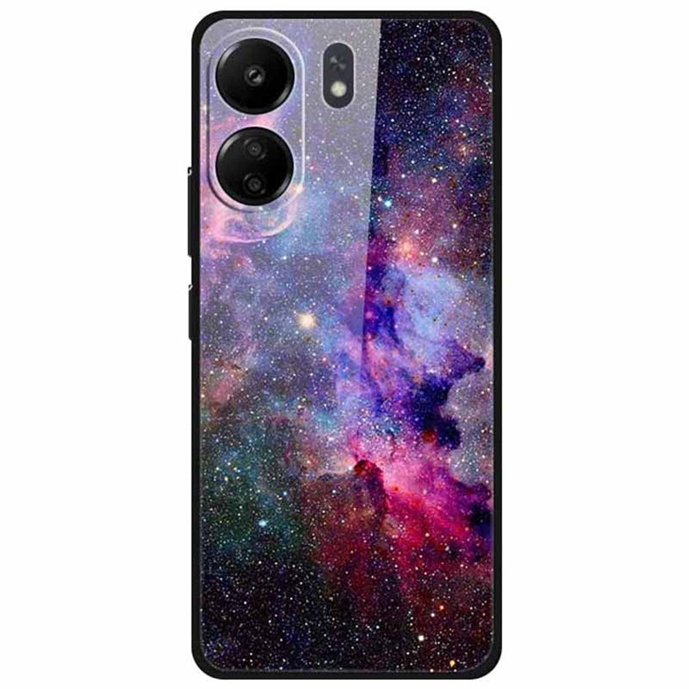 For Xiaomi Redmi 13C 4G / Poco C65 4G Case Pattern Print Tempered Glass+TPU Phone Cover