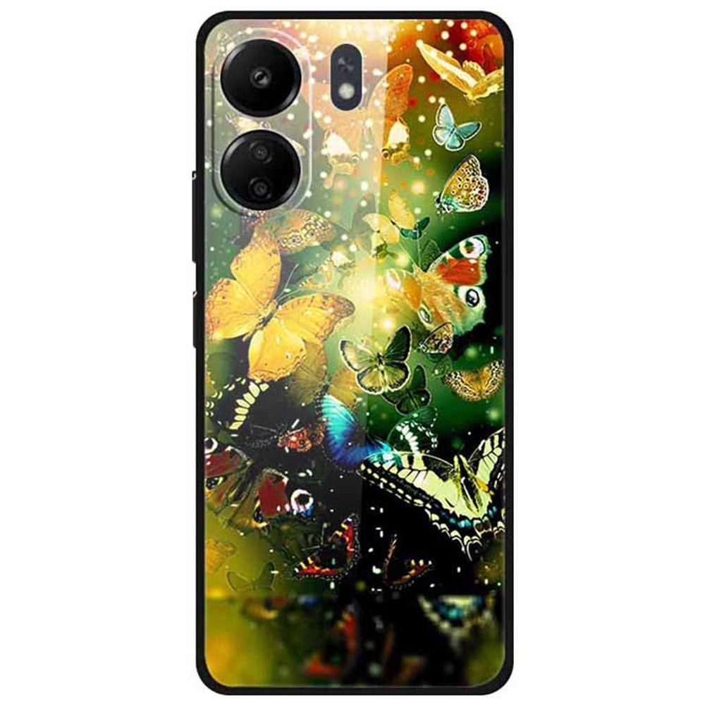 For Xiaomi Redmi 13C 4G / Poco C65 4G Case Pattern Print Tempered Glass+TPU Phone Cover