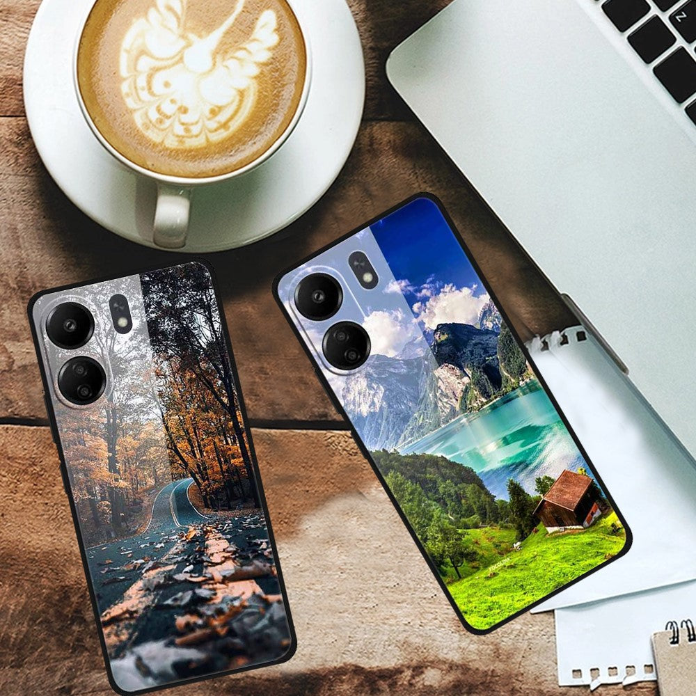 For Xiaomi Redmi 13C 4G / Poco C65 4G Case Pattern Tempered Glass Anti-Drop Phone Cover
