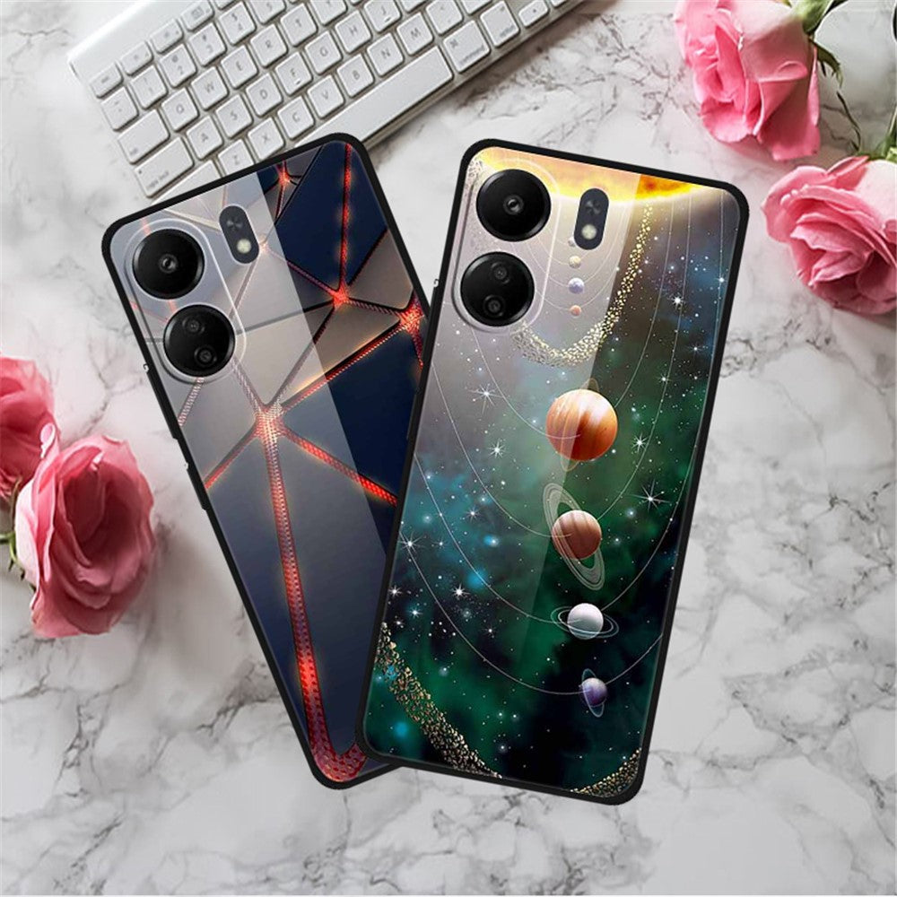 For Xiaomi Redmi 13C 4G / Poco C65 4G Case Pattern Tempered Glass Anti-Drop Phone Cover