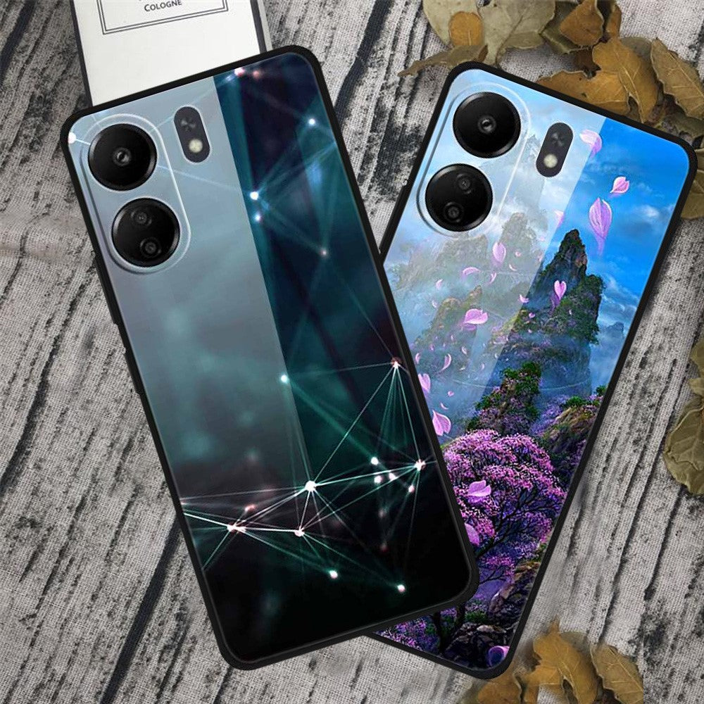 For Xiaomi Redmi 13C 4G / Poco C65 4G Case Pattern Tempered Glass Anti-Drop Phone Cover