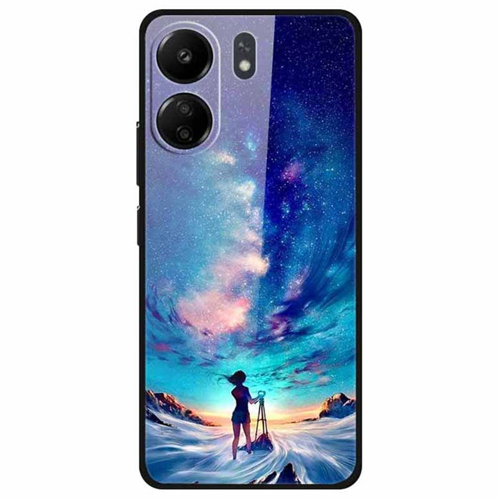 For Xiaomi Redmi 13C 4G / Poco C65 4G Case Pattern Tempered Glass Anti-Drop Phone Cover