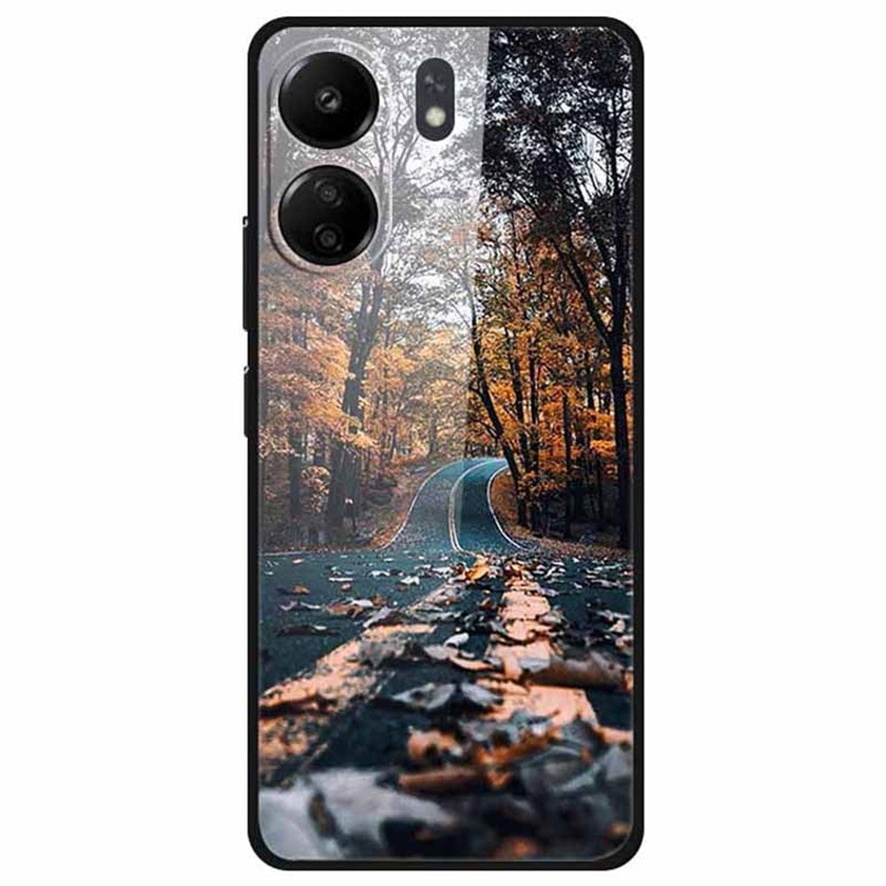 For Xiaomi Redmi 13C 4G / Poco C65 4G Case Pattern Tempered Glass Anti-Drop Phone Cover