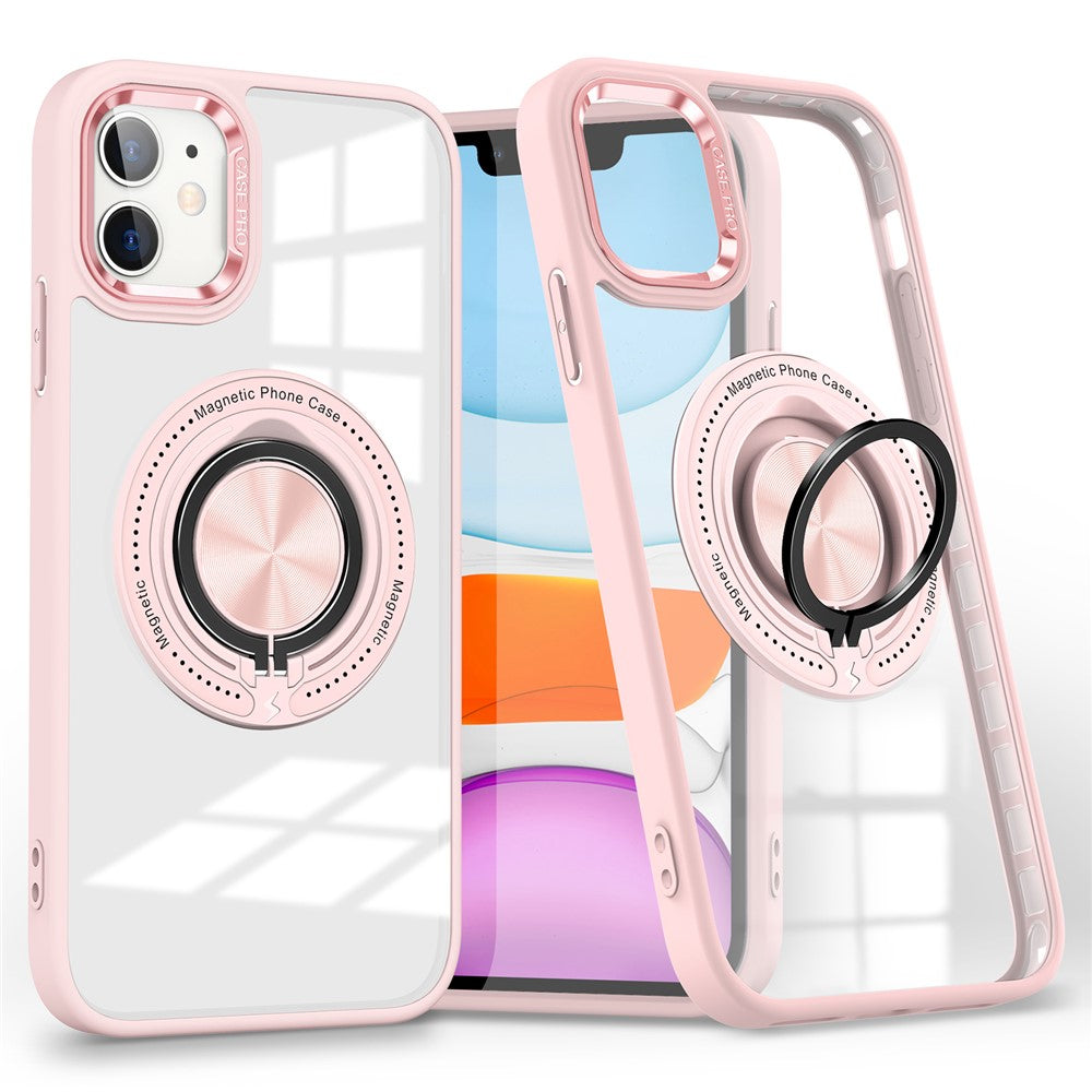 For iPhone 12  /  12 Pro Magnetic Phone Case Kickstand TPU Frame Clear PC Back Cover