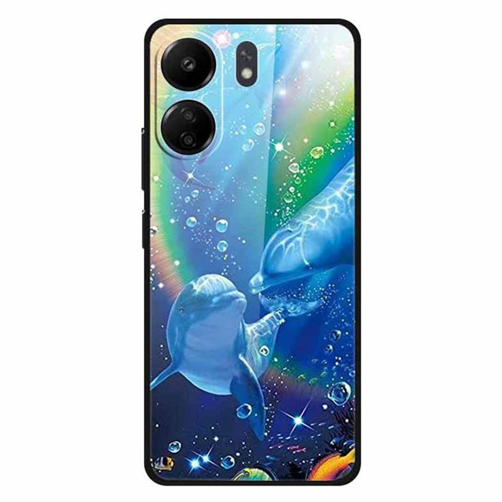 For Xiaomi Redmi 13C 4G / Poco C65 4G Case Pattern Print Tempered Glass Cell Phone Cover